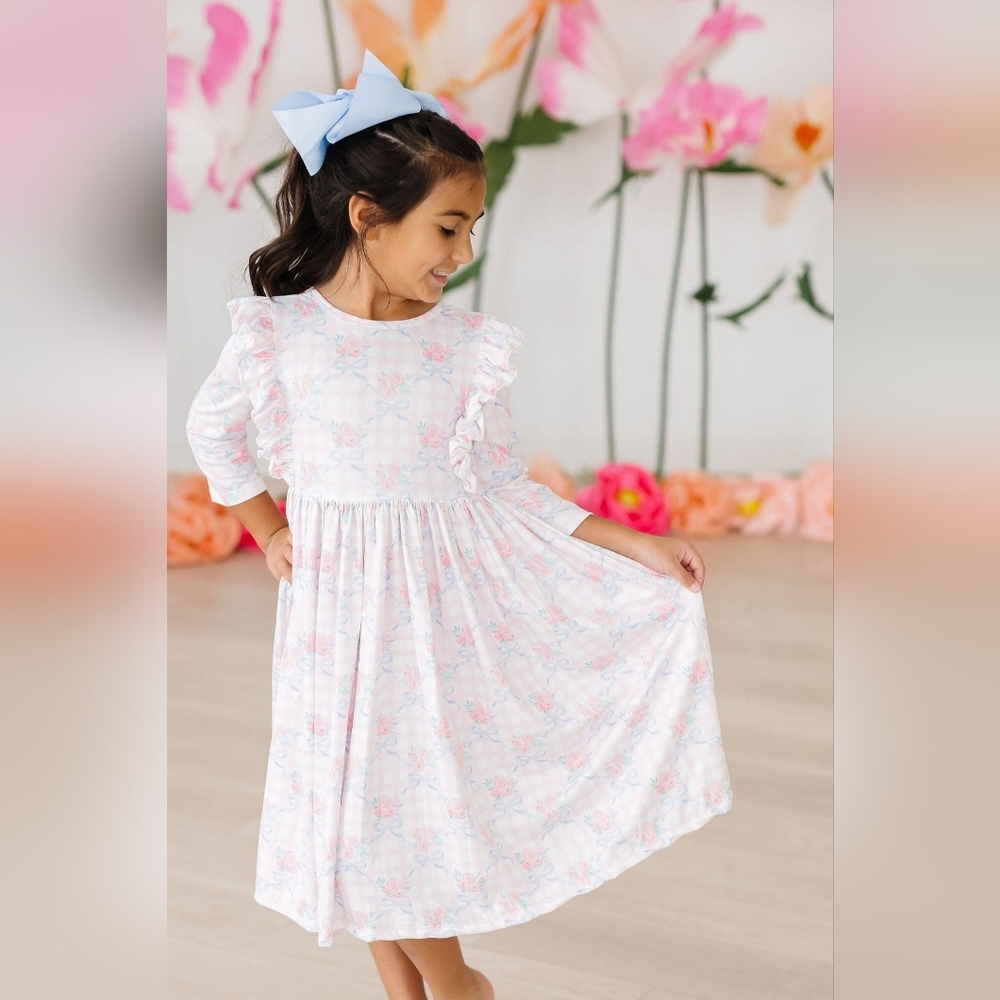 Mila & Rose Ribbons & Roses 3/4 Sleeve Ruffle Twirl Dress. Size 3t. Nwt